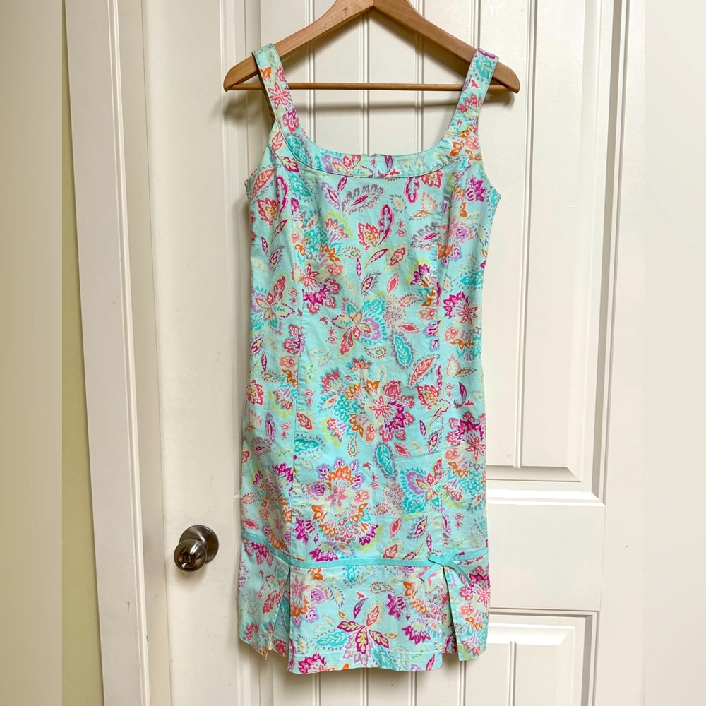 Sigrid Olsen Sport Turquoise Floral Cotton Sleeveless Dress. Size 4